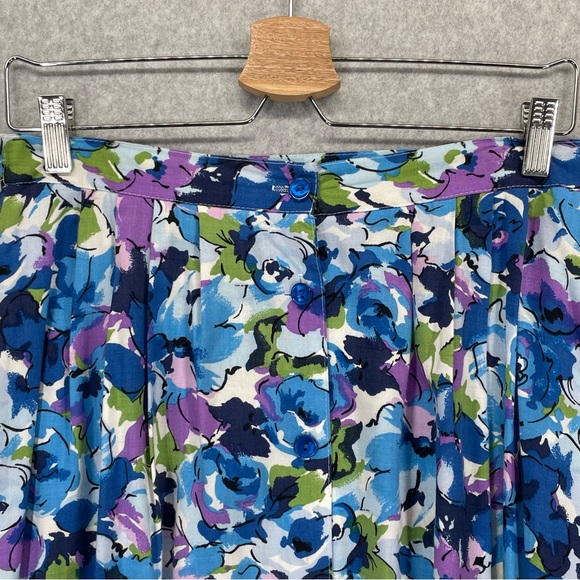 Vintage Floral Print Blue Button Front Midi Skirt - Picture 4 of 13